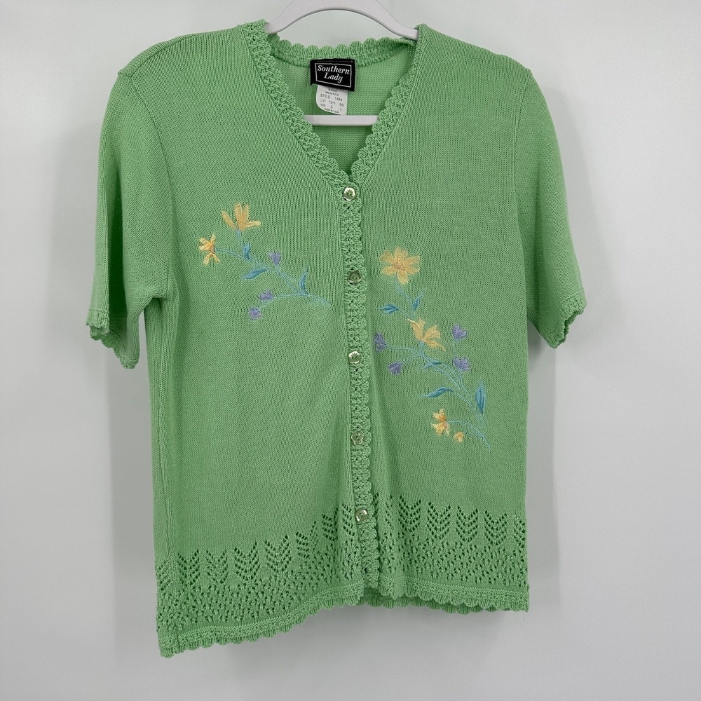 Womens Vintage Cottagecore Shabby Chic Embroidered Sweater Size S Floral Grandma